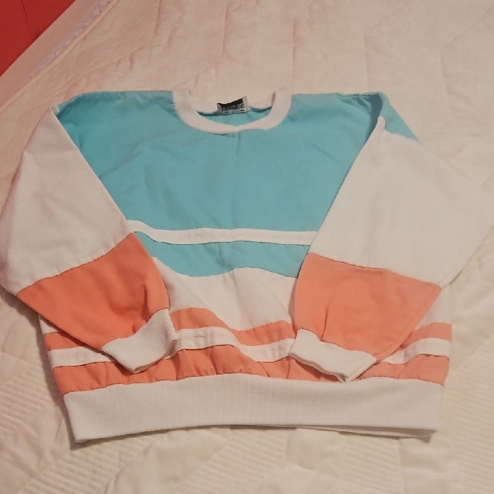 Colorblock Crewneck Sweatshirt - Aqua & Peach